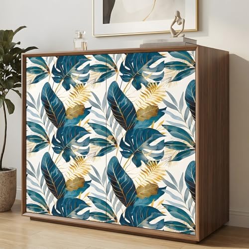 ReWallpaper Tropical Peel and Stick Wallpaper Blue Gold Leaf Wall Paper - Image 5