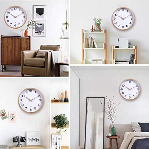 Kesin 12 Inches Wooden Round Silent Wall Clock White Wood Wall Clocks - Image 5