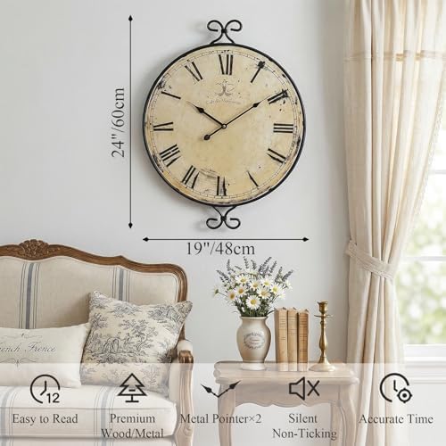 24 Inch Large Farmhouse Wall Clock, Wrought Iron Frame - Image 2