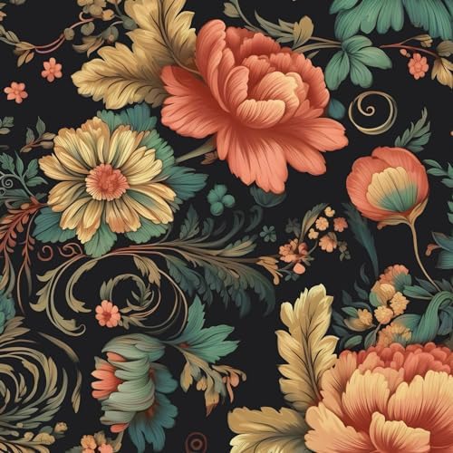 BOKEBEVE Floral Wallpaper Peel and Stick Vintage Black Orange 17.5 x 196In by BOKEBEVE