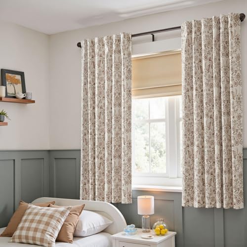 jinchan Taupe Floral Blackout Curtains 63 Inch Farmhouse Back Tab 2 Panels - Image 6