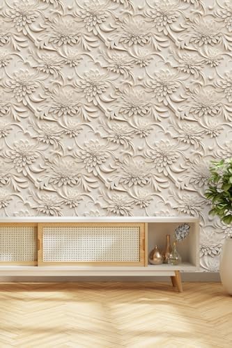 Peel and Stick Wallpaper Light Brown Scroll Floral Accent - Image 6
