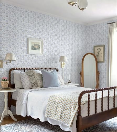 Dimoon Blue Peel and Stick Wallpaper Retro Floral Contact Paper Vintage Boho - Image 3