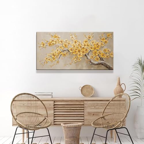 Gold Yellow Tree Flowers Wall Art Decor 20"x40" Canvas Wall Art - Image 5