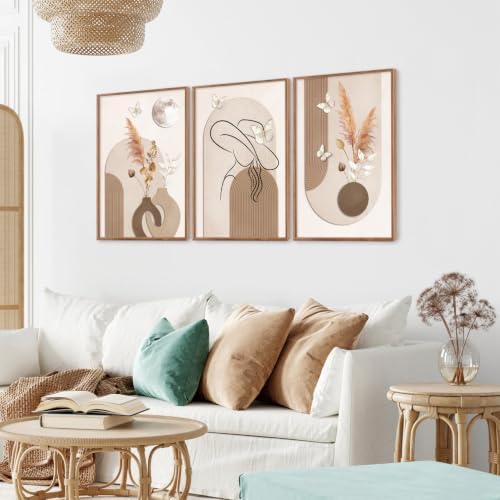 CHDITB Boho Neutral Framed Wall Art Beige Minimalist Line Art Woman Artwork - Image 4