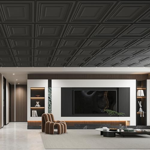 Art3d PVC Drop Ceiling Tiles 24x24 in, 48 Sq.Ft, Square Black - Image 2