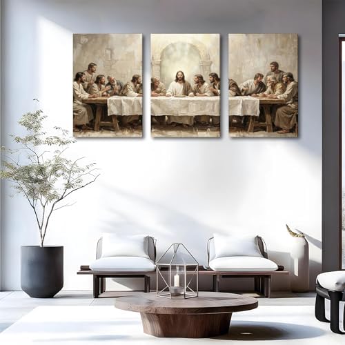 SIXWOOD Jesus The Last Supper Framed Canvas Wall Art 3 Piece - Image 3
