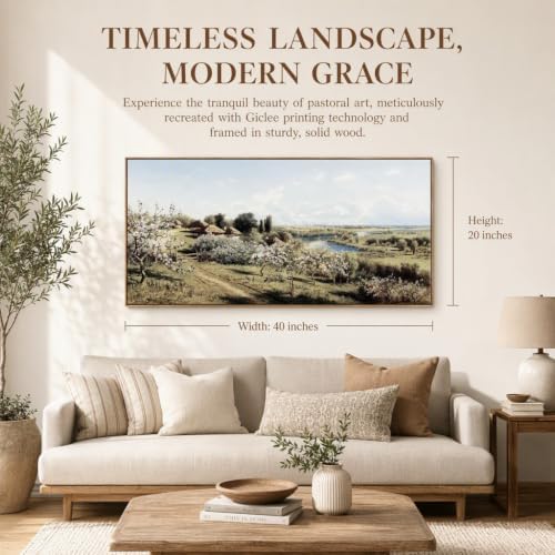DJSYLIFE Farmhouse Apple Blossoms Landscape Framed Wall Art - Image 2