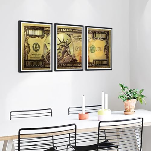 Black Framed Canvas Wall Art Gold Million Dollar Money The Statue of Liberty - Image 2