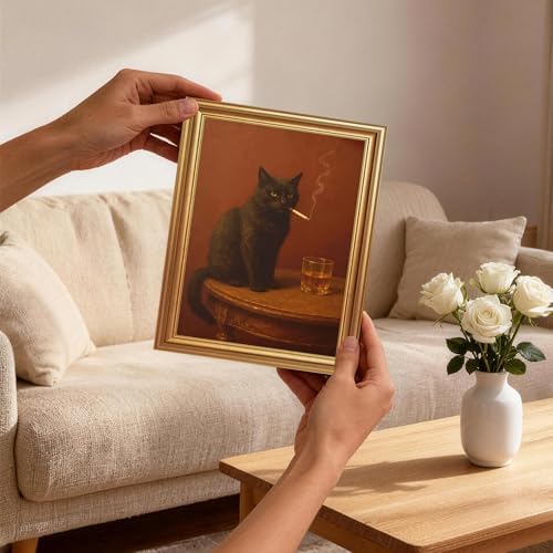 ICHZUMW Gold Framed Funny Black Cat Whiskey Vintage Canvas Wall Art 8x10 In - Image 5