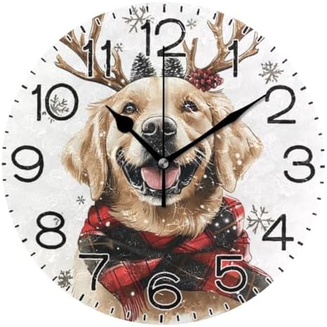 ALAZA Christmas Golden Retriever Dog Wall Clock Battery Operated Non Ticking by ALAZA