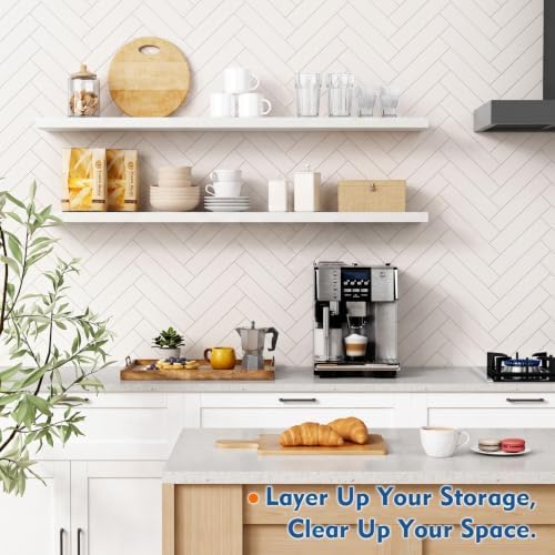White Floating Shelves 48 inch Long, Large Wall Shelf - Image 2