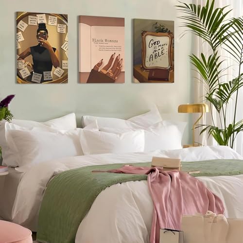 Framed Black Girl Wall Art Set of 3, Fashion Inspirational Black Woman Wall - Image 5