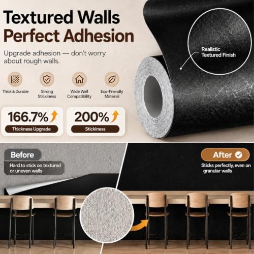Black Peel and Stick Wallpaper for Textured Wall Embossed Contact Paper - Image 3
