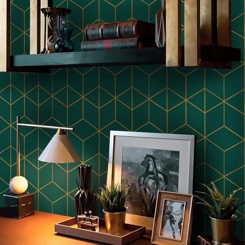 Safiyya Peel and Stick Wallpaper Gold and Dark Green Wall Paper Geometric - Image 3