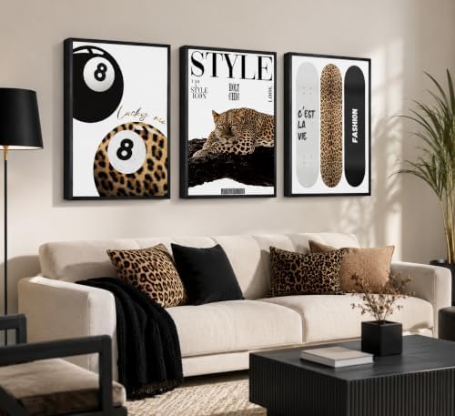 3Pcs Black Framed Trendy Leopard Wall Art Preppy Aesthetic Stylish Leopard - Image 6