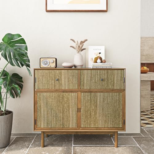 FunStick Brown Gold Grasscloth Peel and Stick Wallpaper Textured Grass Cloth - Image 3