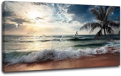 Yxbhhym Large Beach Ocean Canvas Wall Art Coast Sunset Sea Paintings Poster by CanvasWallArtHomeDecor