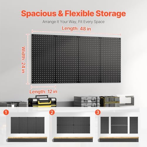 VEVOR Metal Pegboard Panels, 4 Panels, Heavy Duty Steel Peg Board Wall Organizer - Image 4