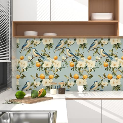 Laatse Vintage Light Blue Bird Floral Fruits Botanical Wallpaper 17.5"x787" - Image 7