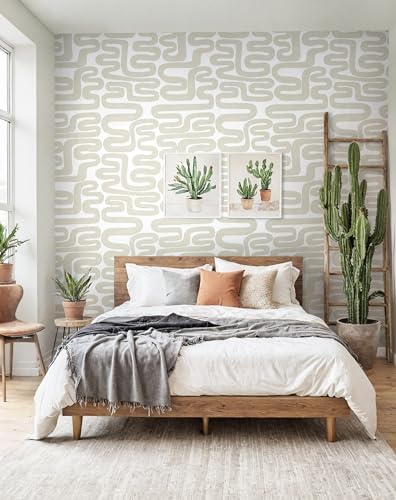 Peel and Stick Wallpaper Beige and White Wallpaper Modern Geometric Contact - Image 5
