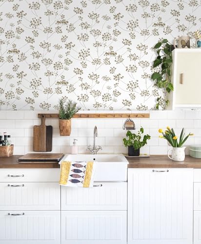 Hopepak 17.3"×197" Peel and Stick Wallpaper Floral Beige Contact Paper - Image 6