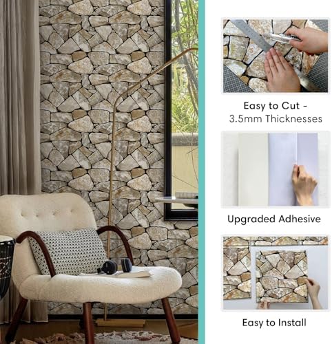 Commomy Faux Stone Peel and Stick 3D Wall Panels 10 Pcs 11.8" x 11.8" - Image 5