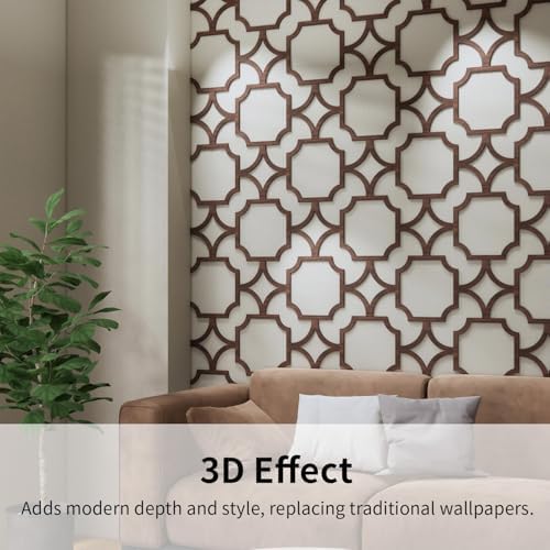 Decorative Modular Fretwork 3D Wall Panels, Star Lattice Walnut - Image 5
