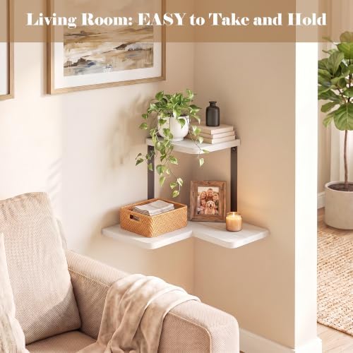SRIWATANA 2-Tier Corner Shelf, Rustic Wood Storage Display Shelf - Image 6