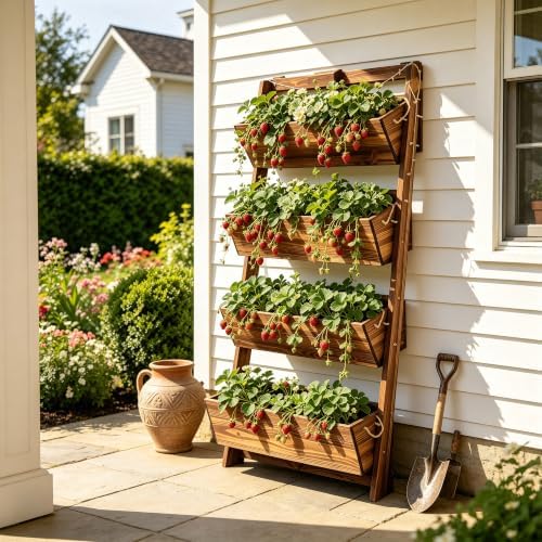4ft 4-Tier Lighted Wall-Leaning Wooden Vertical Garden Planter - Image 4