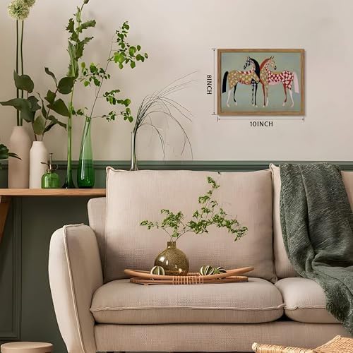 Framed Vintage Horse Canvas Wall Art, Abstract Two Patterned Horses Print - Image 4