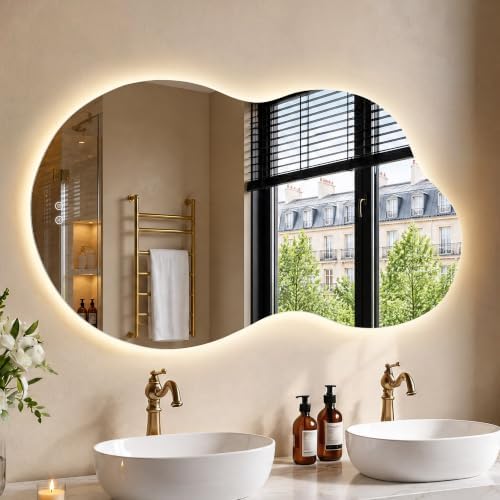 26" x 48" Irregular Backlit Bathroom Mirror by SteppingintoSoftness