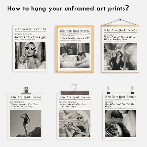 Trendy Feminist Newspaper Wall Art Prints of 6, Retro Black and White Vogue - Image 5