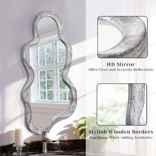 Irregular Asymmetrical Mirror for Wall Decor Large Modern Wooden Framed Wall - Image 6