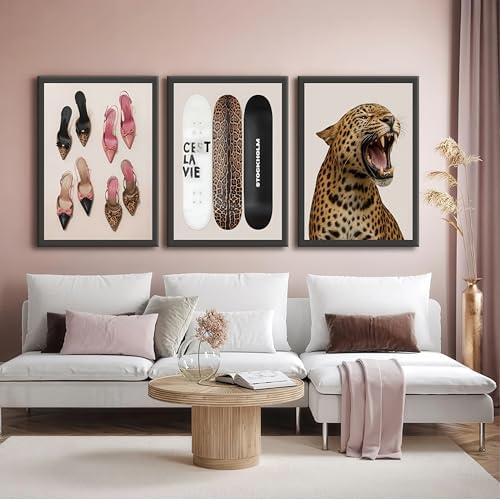 Stockholm Style 3-Piece Framed Wall Art Set – Leopard Print & Preppy Fashion Art - Image 6