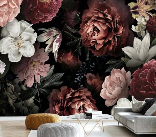 Moody Dark Floral Peony Butterfly Wallpaper - Image 3