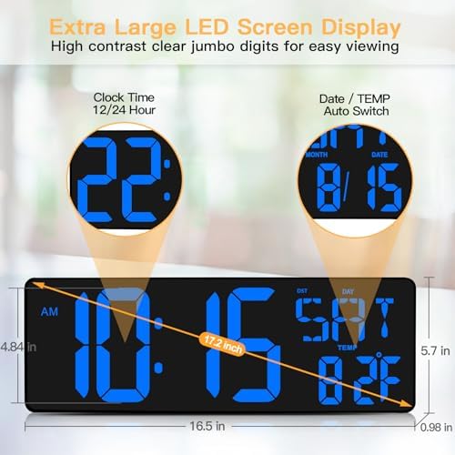 XREXS 17.2 Inch Large Digital Wall Clock - Image 2