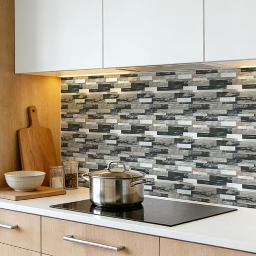 Art3d Faux Stone Peel & Stick Backsplash Tile, Distressed Wood - Image 2