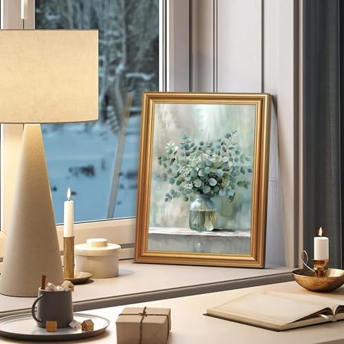 EJPFOGV White Flowers Eucalyptus Still Life Framed Canvas Wall Art 12x16 in - Image 4
