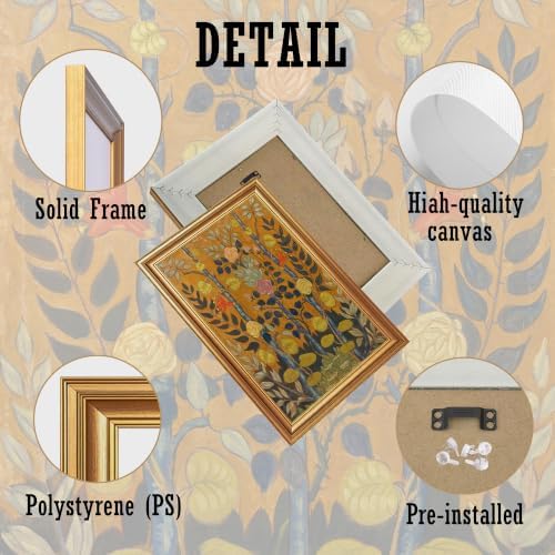 EJPFOGV Art Nouveau Botanical Framed Wall Art on Orange Background 16x24 in - Image 6