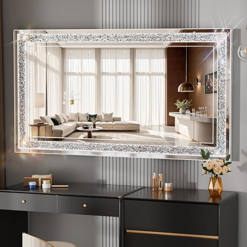 53" x 28" LED Diamond Wall Mirror, Dim & Anti-Fog - Image 2