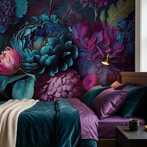 Bormia Dark Purple Floral Peel and Stick Wallpaper Peony Flower Wall Murals by Bormia