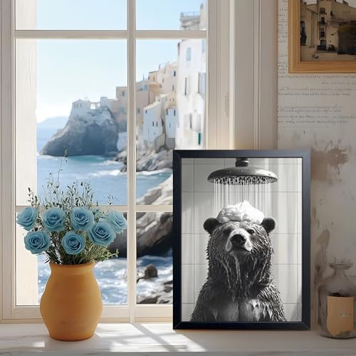 XYHYRA Funny Bear Bathroom Wall Art, Cute Bear Taking Bath Poster, Modern - Image 6