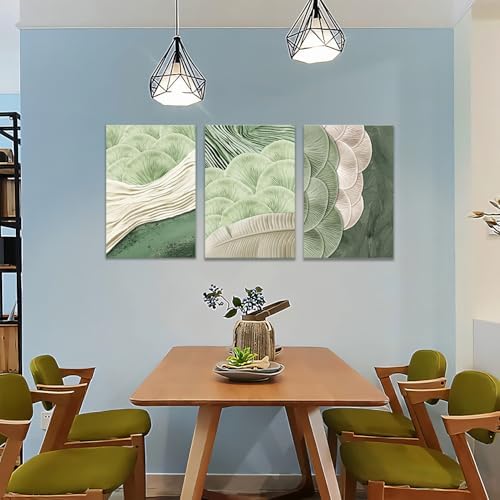 Framed Abstract Green Wall Art Set of 3-Mid Century Textured Natural Botanical - Image 2