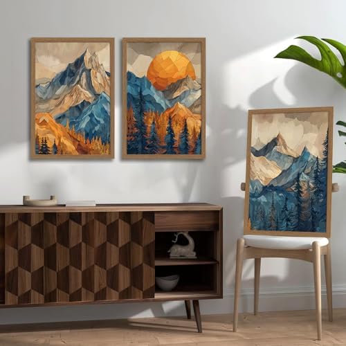 Mountain Wall Art Set of 3 Framed, Abstract Landscape Canvas Print - Image 6