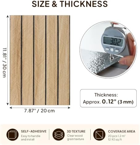 Peel and Stick Wood Wall Panels, 20 Pack, 3D Textured Faux Wood Grain - Image 2