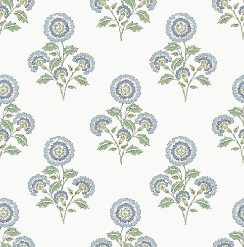 NuWallpaper Flourish Block Print Blue and Green Multi Peel and Stick Wallpaper by NuWallpaper