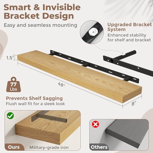 48 Inch Floating Shelves for Wall, Oak Finish - Image 2
