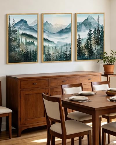 KUVIOKE Landscape Mountain Range Wall Art Set 24x 36in Watercolor Foggy Pine - Image 5