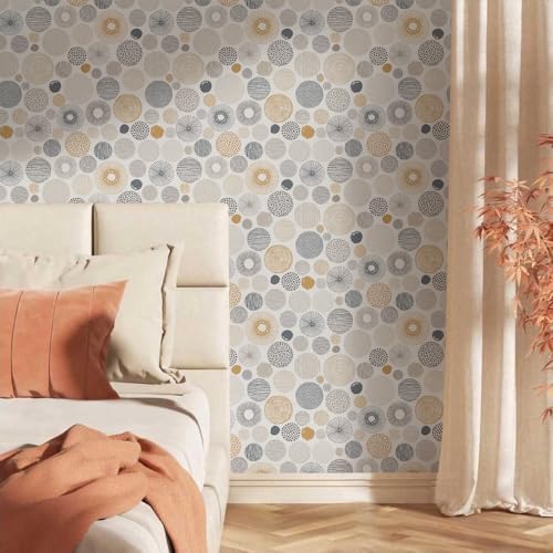 MuralPeel Modern Grey Yellow Geometric Retro Circle Peel and Stick Wallpaper - Image 2